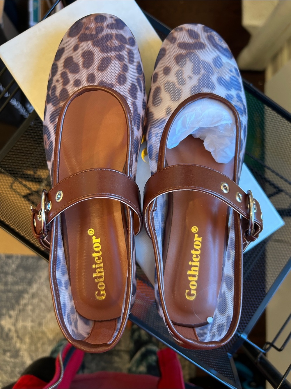 Brown Leopard-Print Mary Jane Flats